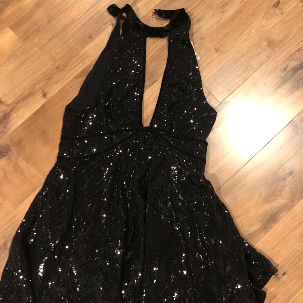 Free people black sequin key hole dress